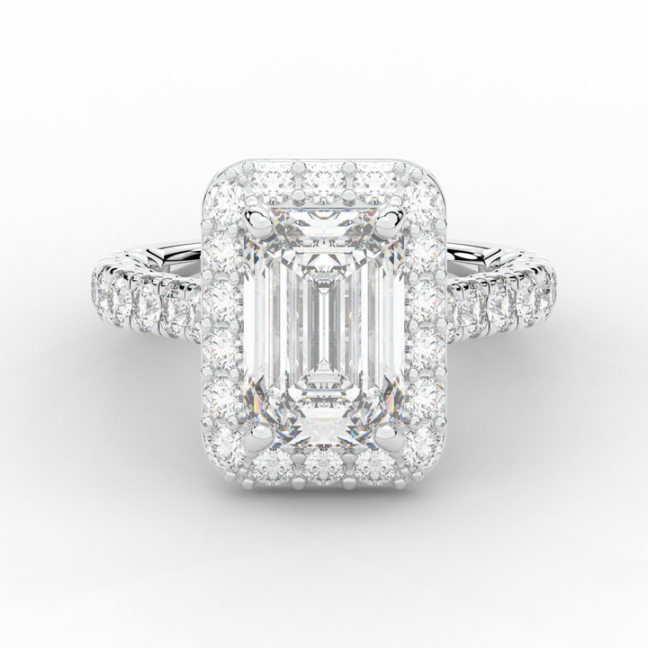 4.50CT.TW EMERALD CUT LAB DIAMOND HALO ENGAGEMENT RING - Nazarelle
