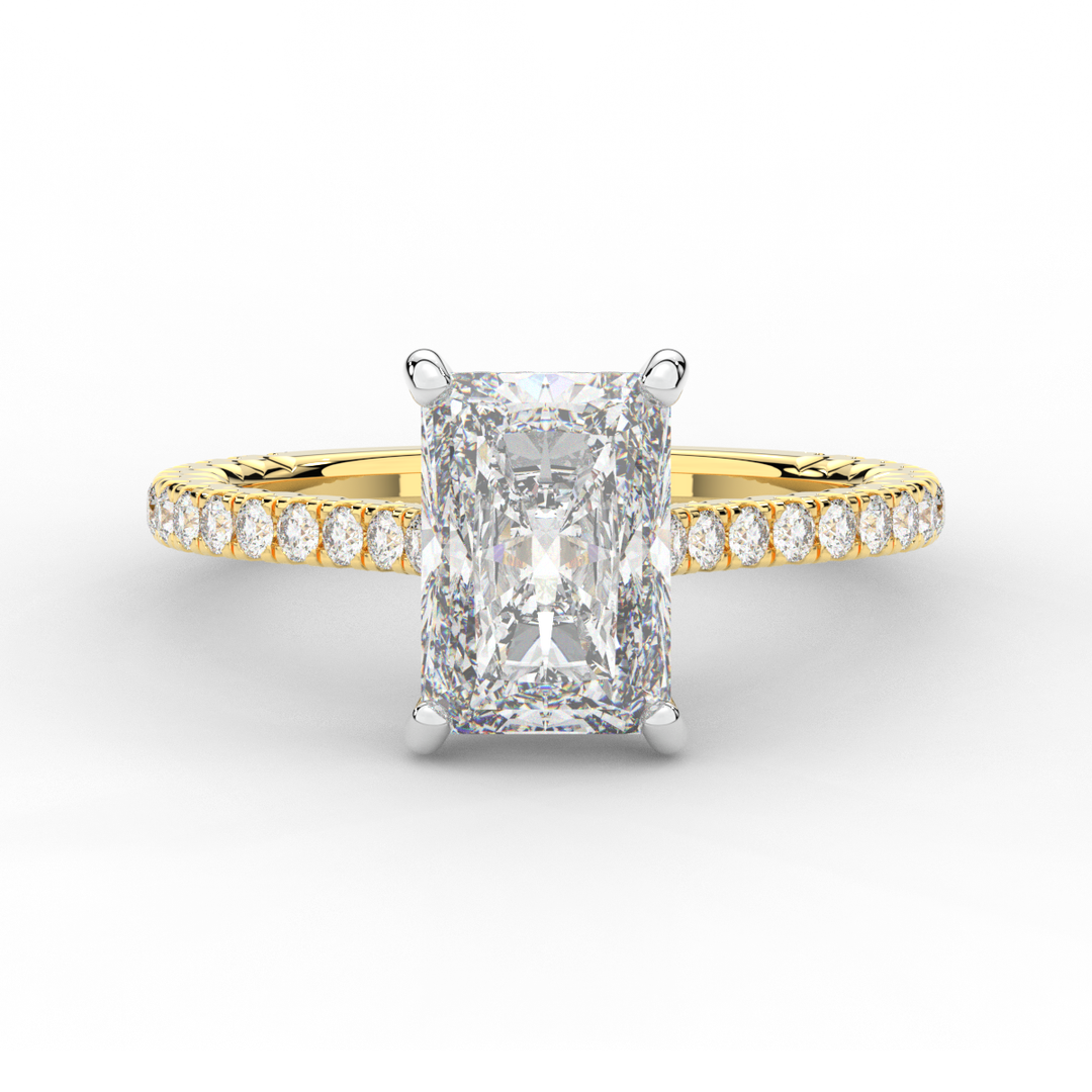 3.50CT.TW RADIANT LAB DIAMOND UNDERHALO SOLITAIRE TWO TONE ENGAGEMENT RING - Nazarelle