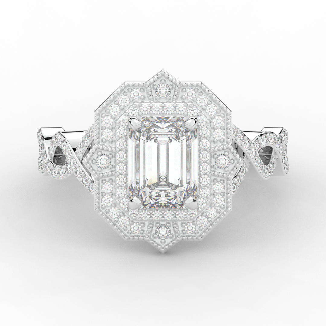 1.90CT.TW EMERALD CUT LAB DIAMOND HALO ENGAGEMENT RING - Nazarelle