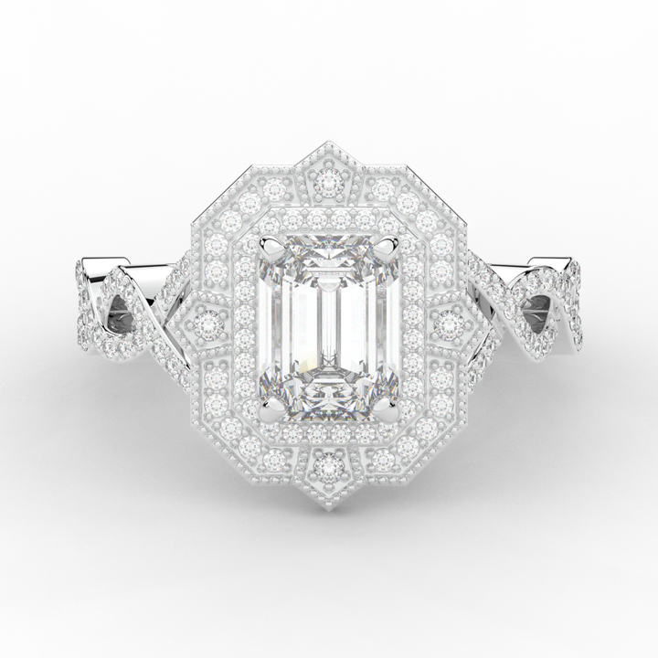1.90CT.TW EMERALD CUT LAB DIAMOND HALO ENGAGEMENT RING - Nazarelle