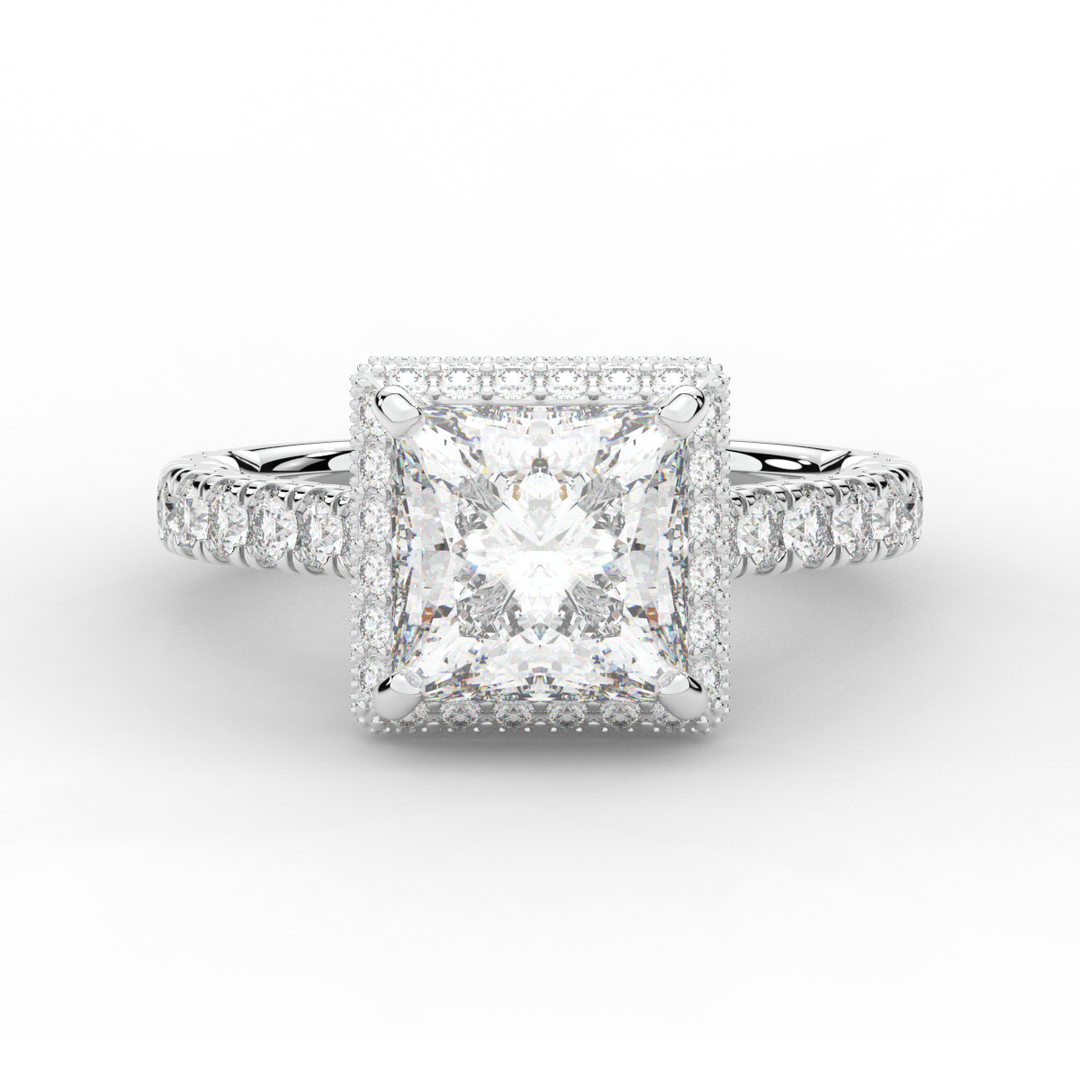 3.90CT.TW PRINCESS LAB DIAMOND HALO ENGAGEMENT RING - Nazarelle