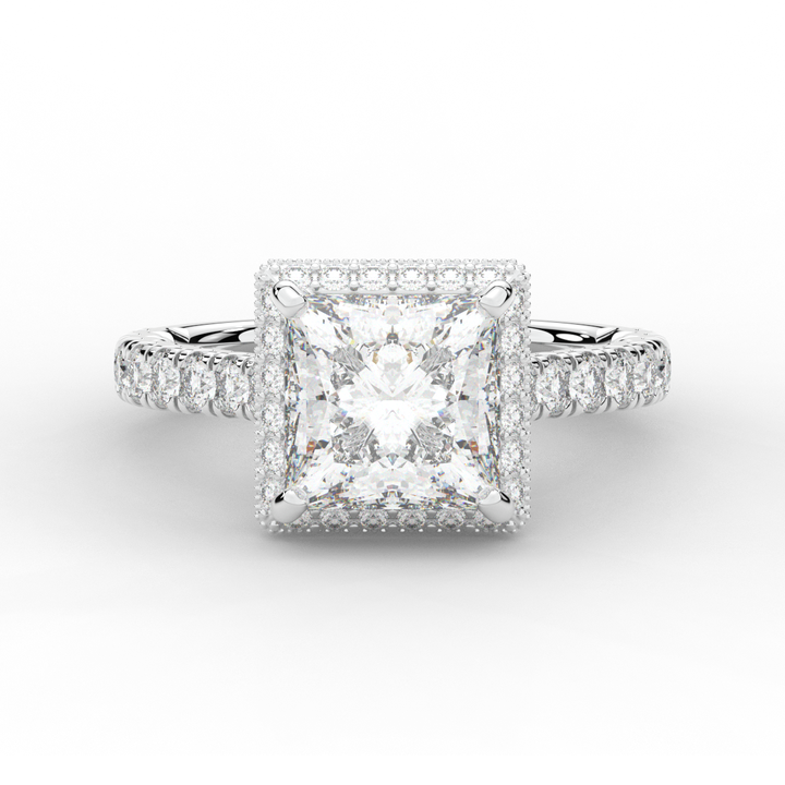3.90CT.TW PRINCESS LAB DIAMOND HALO ENGAGEMENT RING - Nazarelle