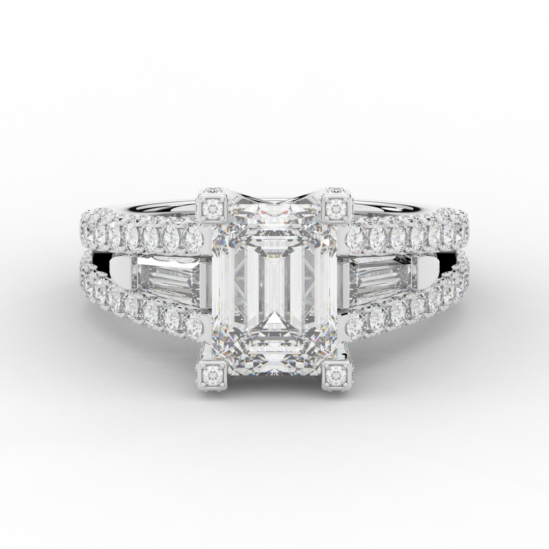 4.60CT.TW EMERALD CUT LAB DIAMOND SPLIT SHANK ENGAGEMENT RING - Nazarelle