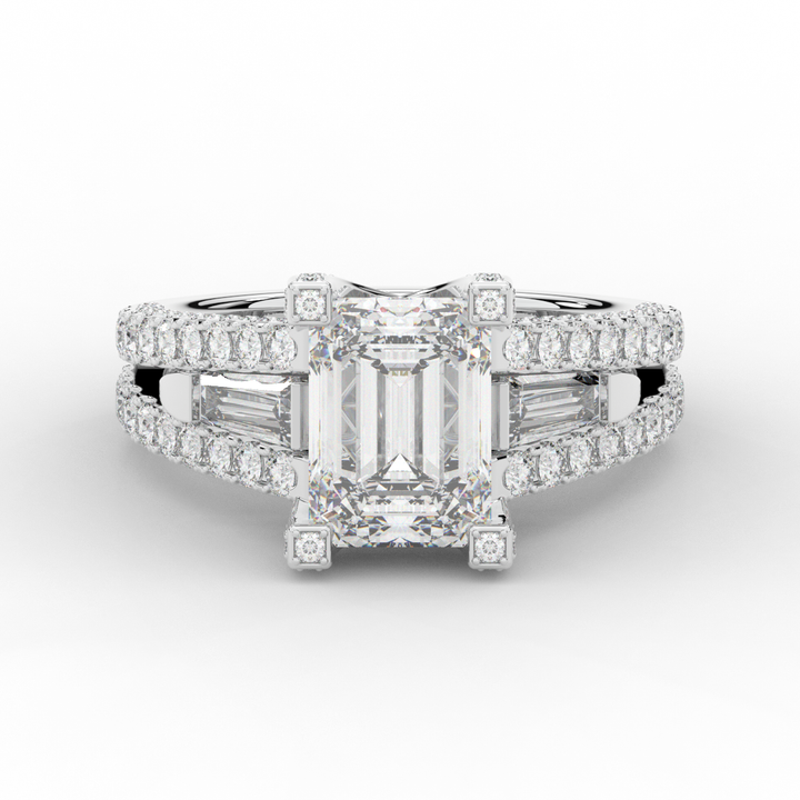 4.60CT.TW EMERALD CUT LAB DIAMOND SPLIT SHANK ENGAGEMENT RING - Nazarelle
