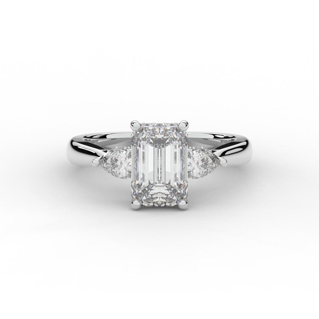 2.40CT.TW EMERALD CUT LAB DIAMOND 3 STONE ENGAGEMENT RING - Nazarelle