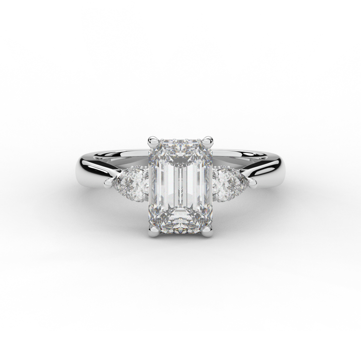 2.40CT.TW EMERALD CUT LAB DIAMOND 3 STONE ENGAGEMENT RING - Nazarelle