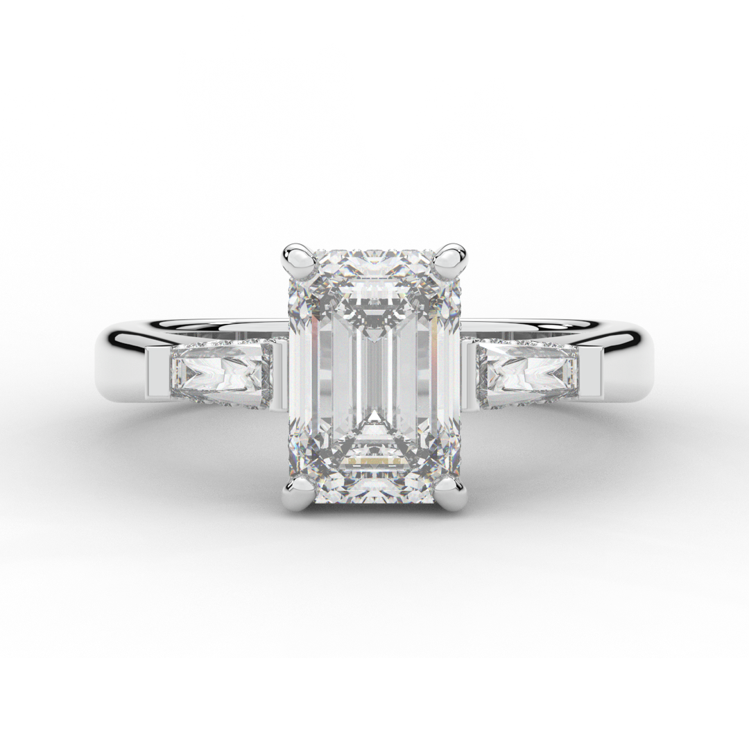 3.45CT.TW EMERALD CUT LAB DIAMOND 3 STONE ENGAGEMENT RING - Nazarelle