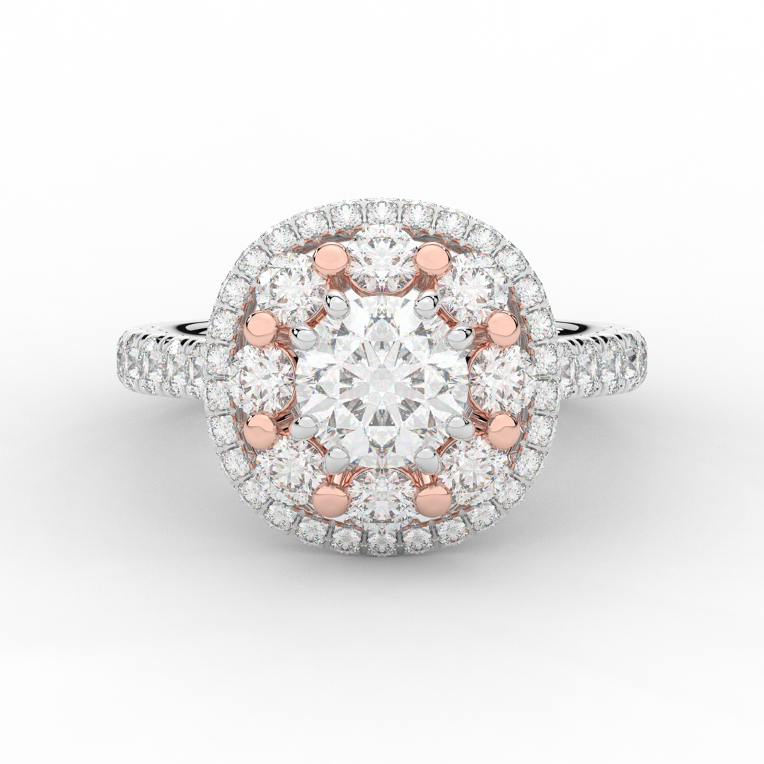 2.70CT.TW ROUND LAB DIAMOND DOUBLE HALO TWO TONE ENGAGEMENT RING - Nazarelle