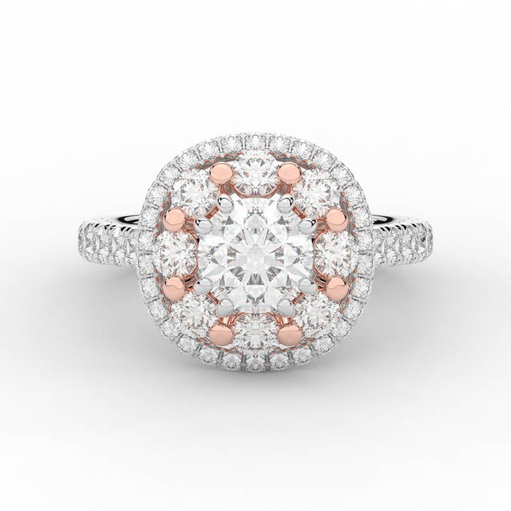 2.70CT.TW ROUND LAB DIAMOND DOUBLE HALO TWO TONE ENGAGEMENT RING - Nazarelle