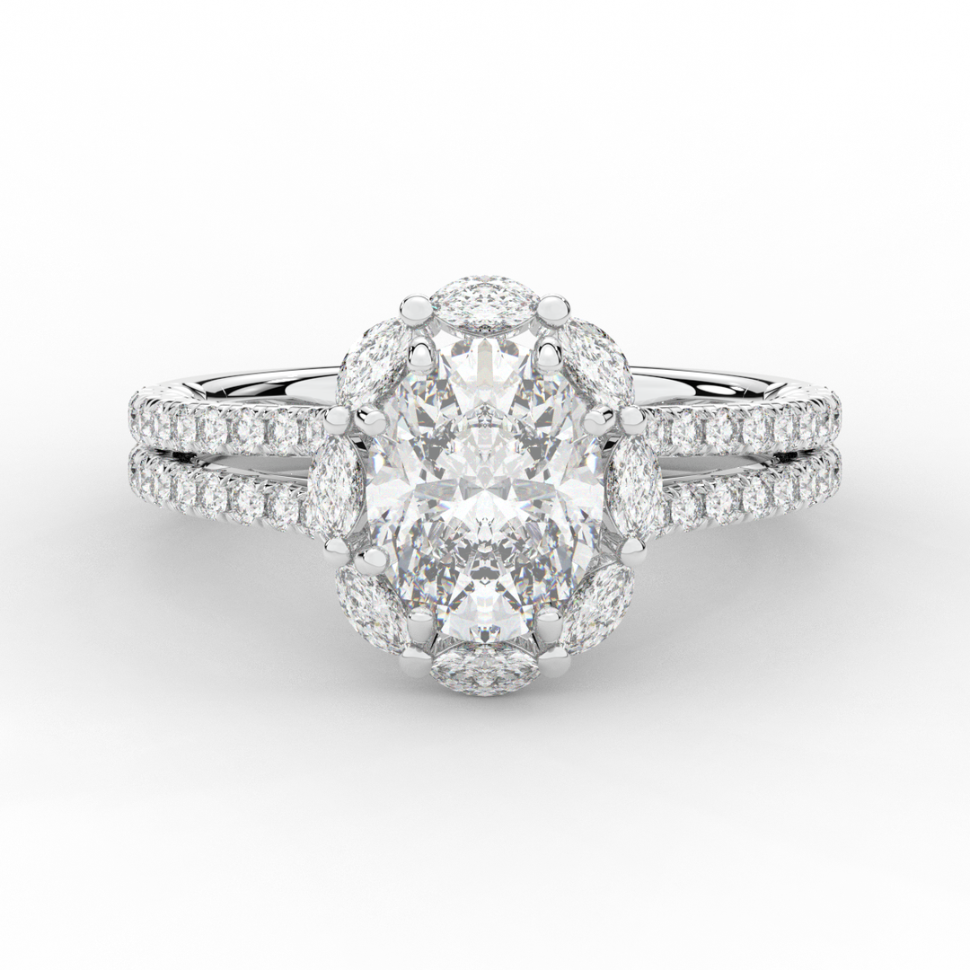 2.30CT.TW OVAL LAB DIAMOND HALO SPLIT SHANK ENGAGEMENT RING - Nazarelle