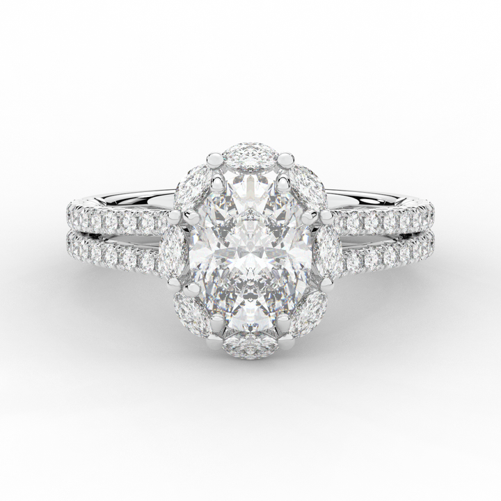 2.30CT.TW OVAL LAB DIAMOND HALO SPLIT SHANK ENGAGEMENT RING - Nazarelle