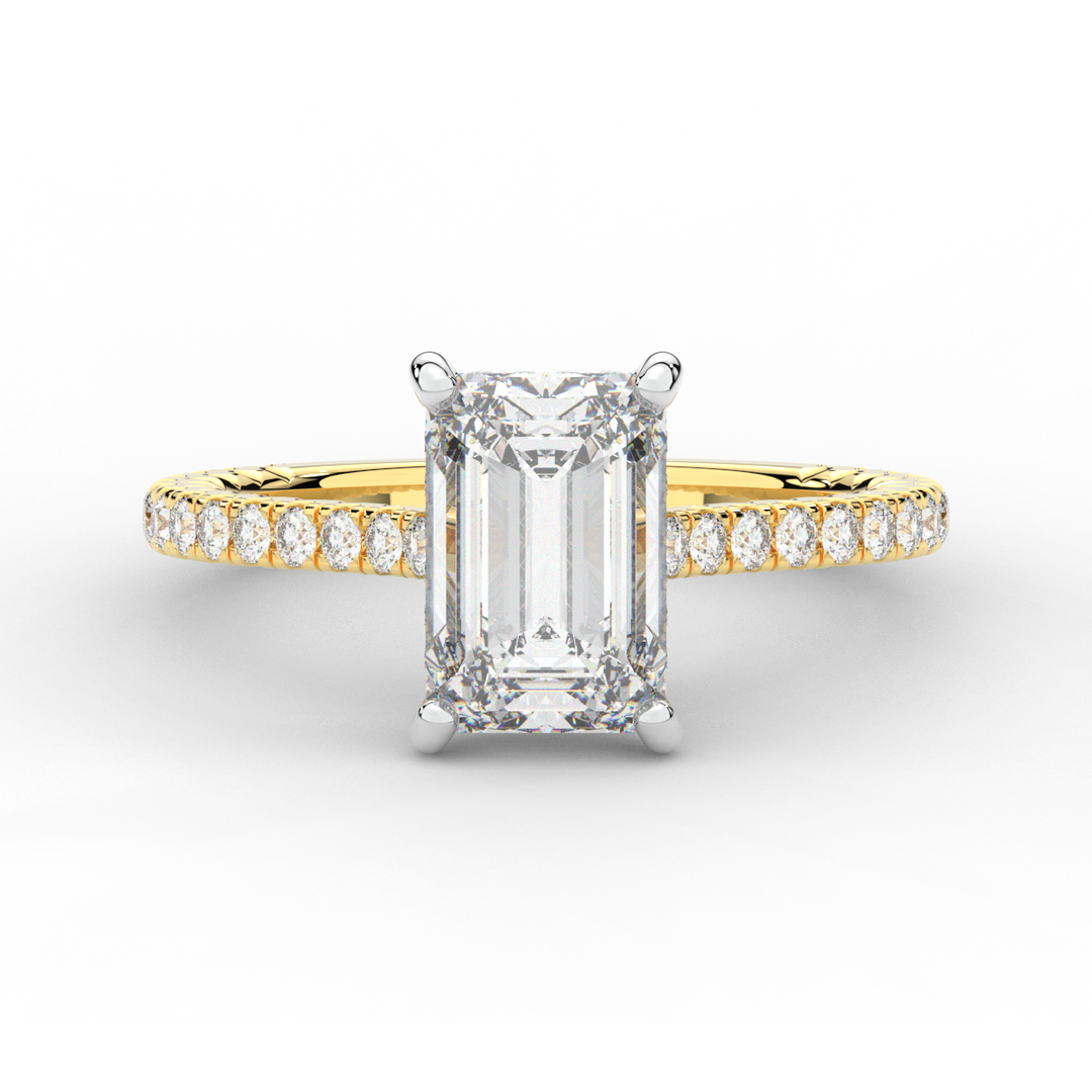 3.50CT.TW EMERALD CUT LAB DIAMOND UNDERHALO SOLITAIRE TWO TONE ENGAGEMENT RING - Nazarelle