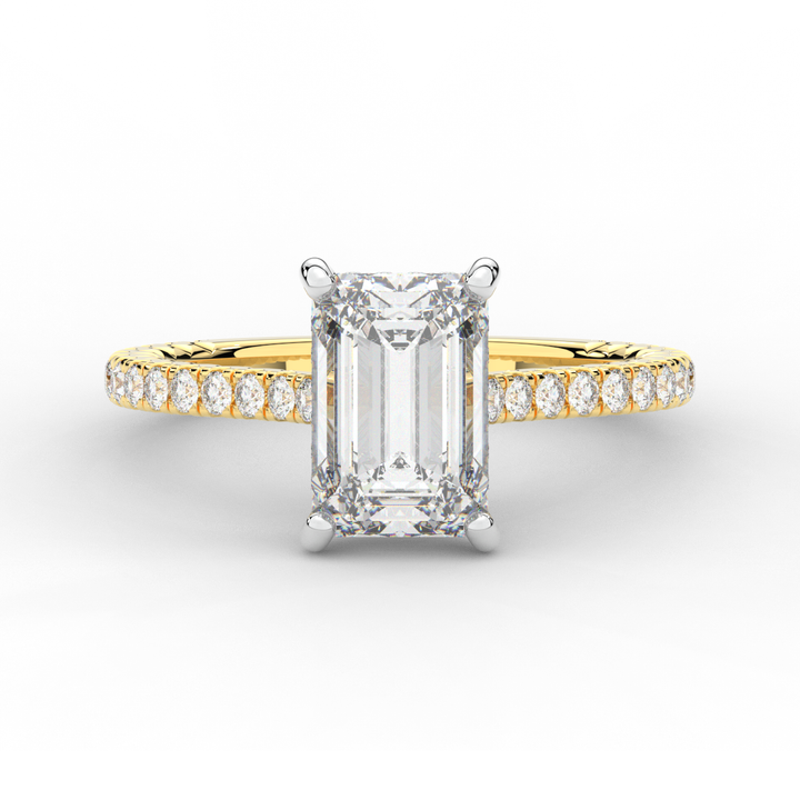 3.50CT.TW EMERALD CUT LAB DIAMOND UNDERHALO SOLITAIRE TWO TONE ENGAGEMENT RING - Nazarelle