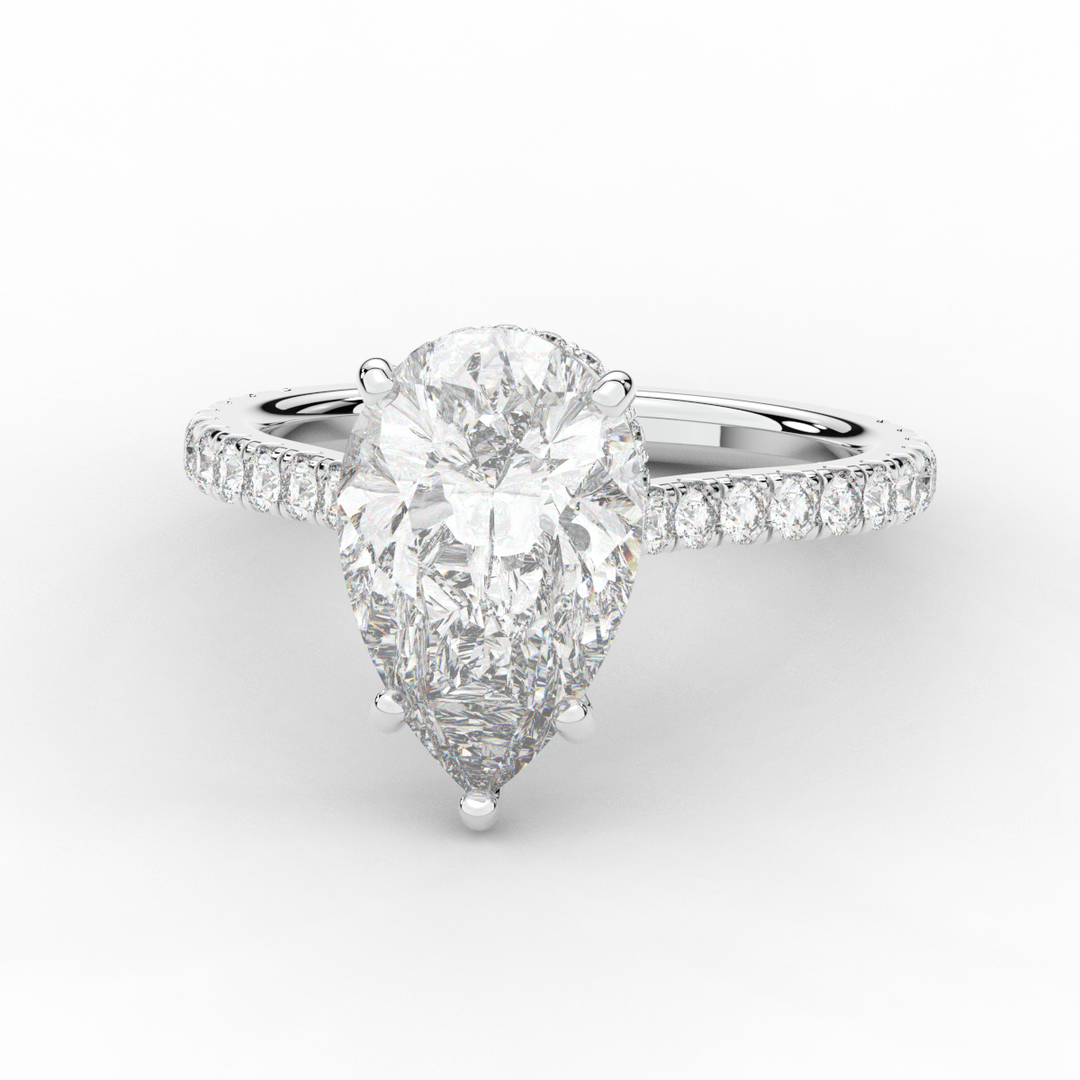 4.60CT.TW PEAR LAB DIAMOND UNDERHALO SOLITAIRE ENGAGEMENT RING - Nazarelle