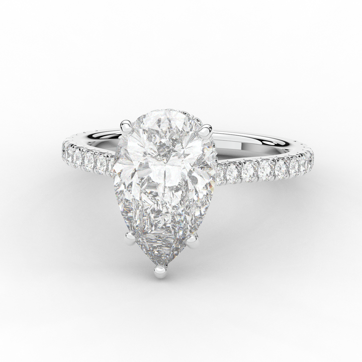 4.60CT.TW PEAR LAB DIAMOND UNDERHALO SOLITAIRE ENGAGEMENT RING - Nazarelle