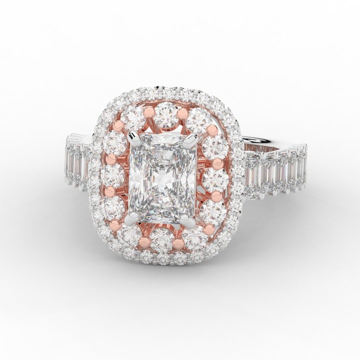 4.70CT.TW RADIANT LAB DIAMOND DOUBLE HALO TWO TONE ENGAGEMENT RING - Nazarelle
