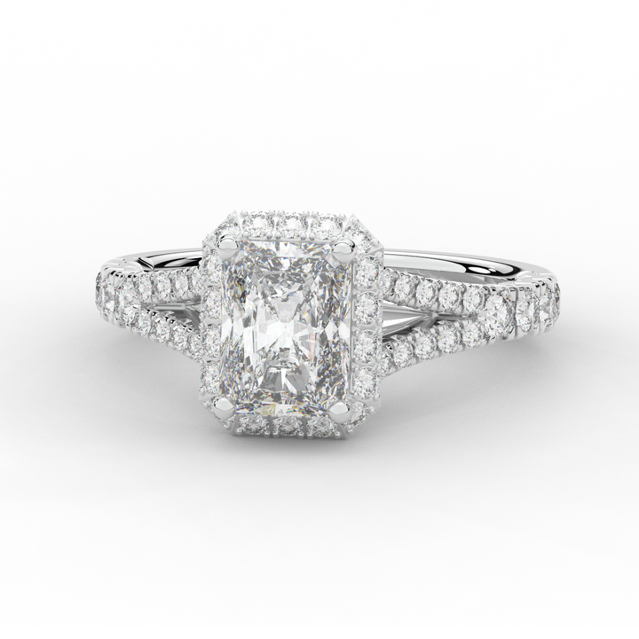 2.60CT.TW RADIANT LAB DIAMOND SPLIT SHANK HALO ENGAGEMENT RING - Nazarelle
