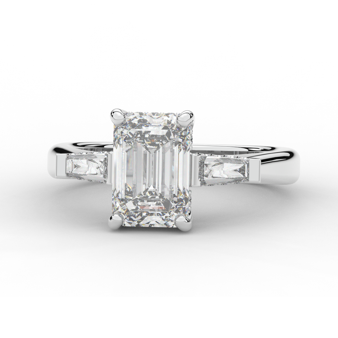 3.45CT.TW EMERALD CUT LAB DIAMOND 3 STONE ENGAGEMENT RING - Nazarelle
