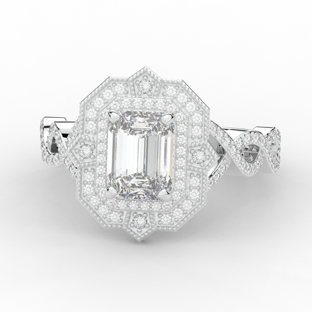 1.90CT.TW EMERALD CUT LAB DIAMOND HALO ENGAGEMENT RING - Nazarelle