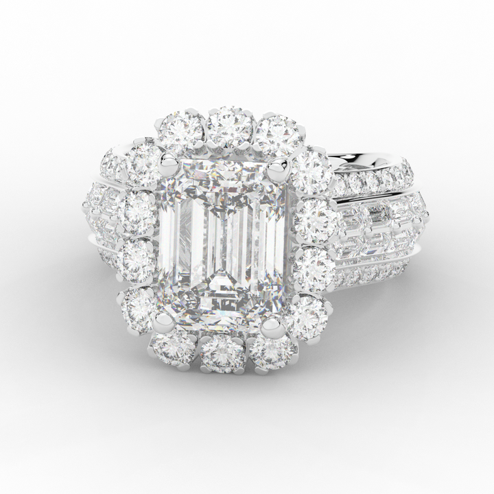 8.00CT.TW EMERALD CUT LAB DIAMOND HALO ENGAGEMENT RING - Nazarelle