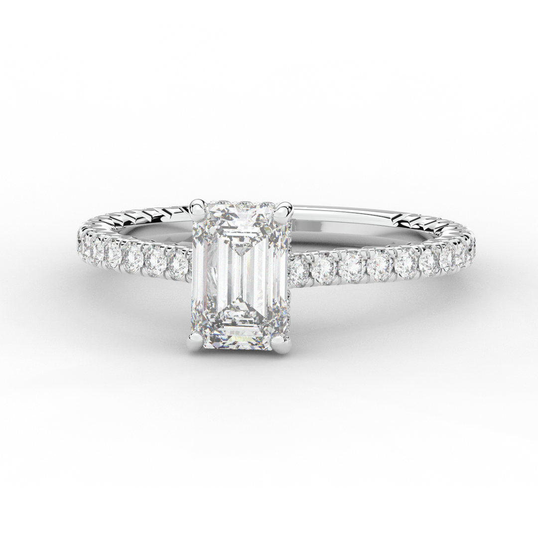 2.10CT.TW EMERALD CUT LAB DIAMOND UNDERHALO SOLITAIRE ENGAGEMENT RING - Nazarelle