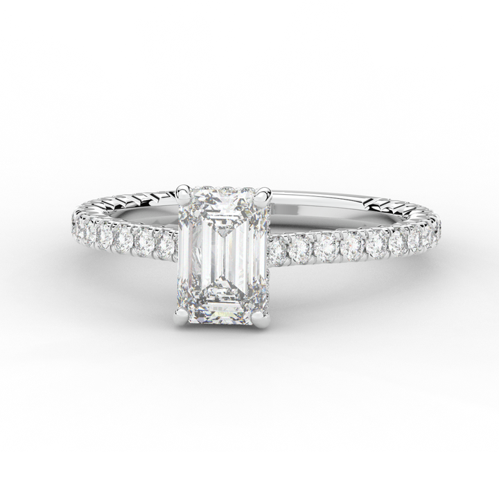 2.10CT.TW EMERALD CUT LAB DIAMOND UNDERHALO SOLITAIRE ENGAGEMENT RING - Nazarelle