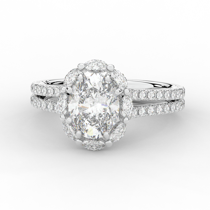 2.30CT.TW OVAL LAB DIAMOND HALO SPLIT SHANK ENGAGEMENT RING - Nazarelle