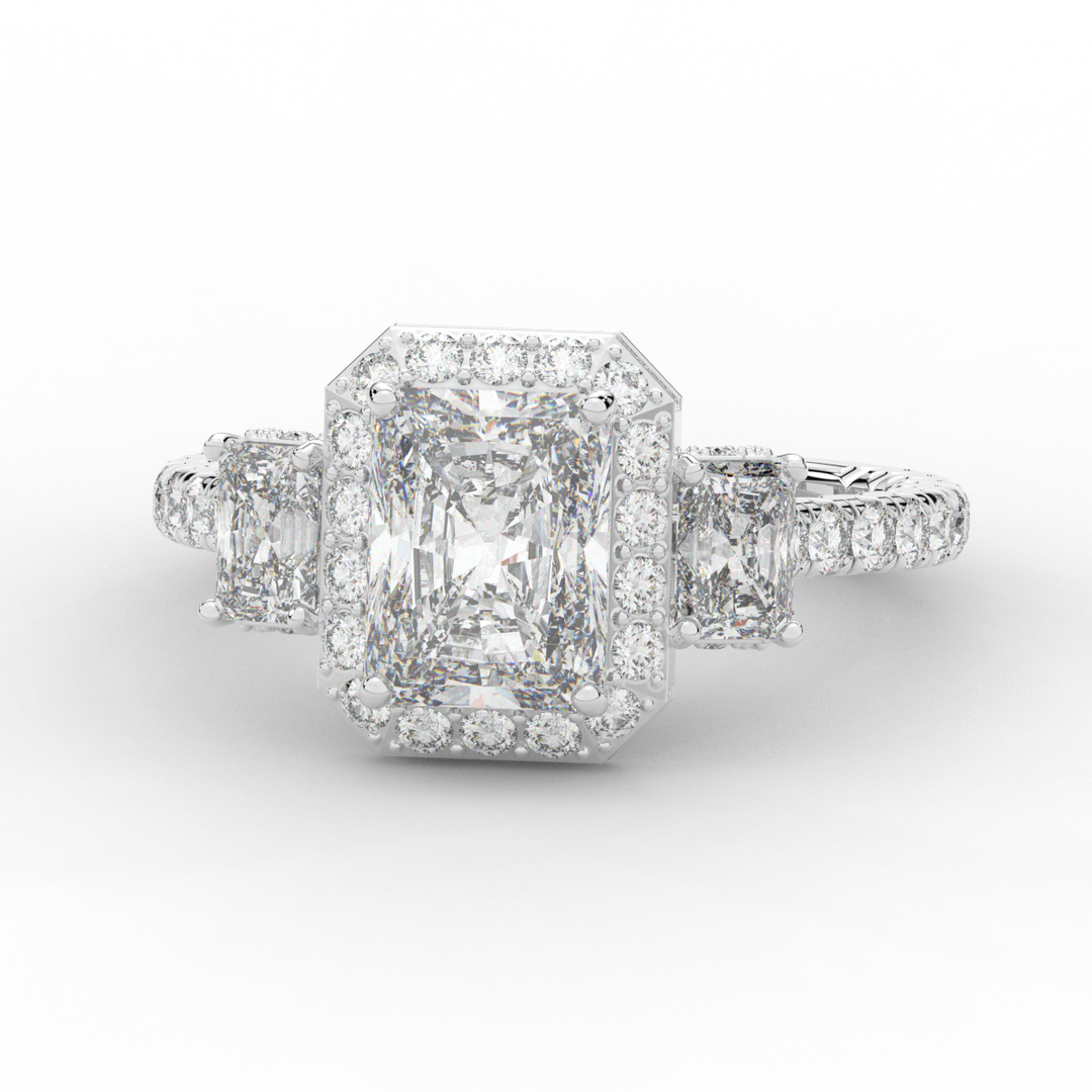 3.20CT.TW RADIANT LAB DIAMOND 3 STONE ENGAGEMENT RING - Nazarelle