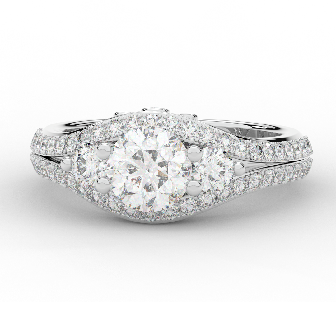 1.90CT.TW ROUND LAB DIAMOND THREE STONE ENGAGEMENT RING - Nazarelle