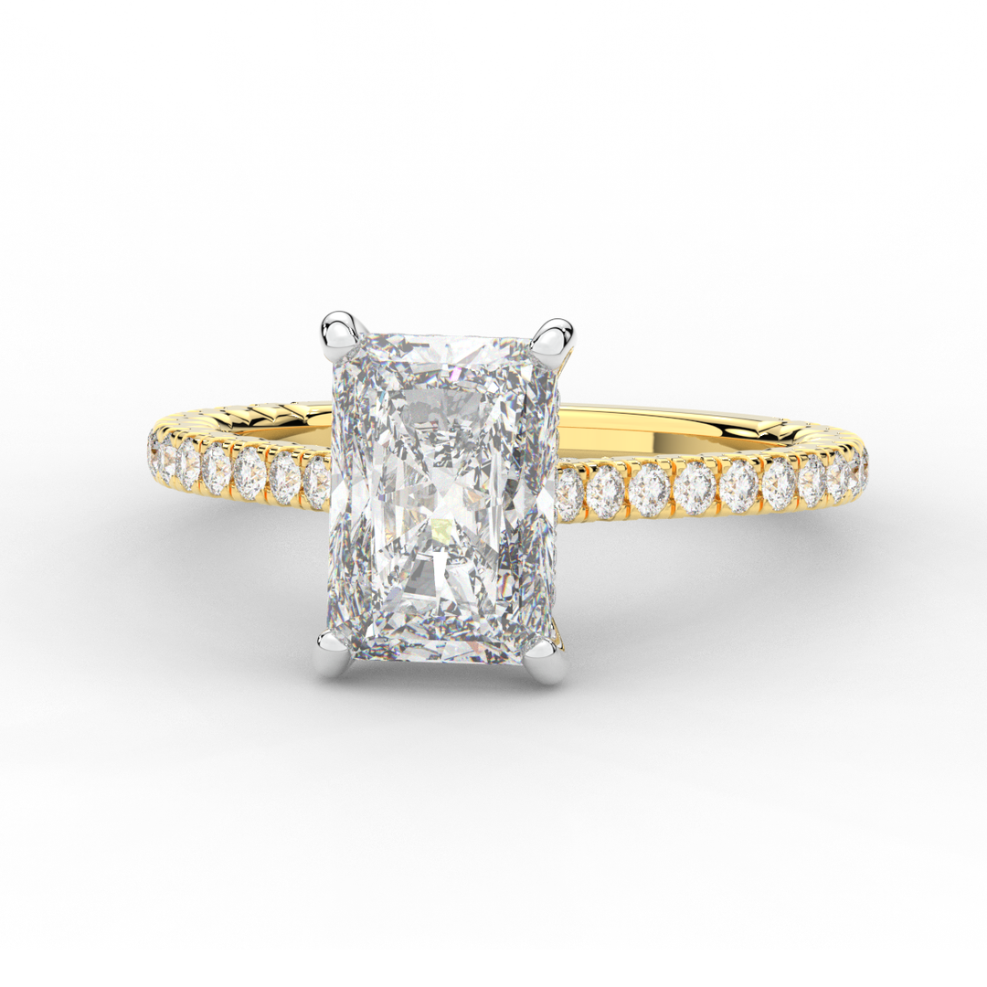 3.50CT.TW RADIANT LAB DIAMOND UNDERHALO SOLITAIRE TWO TONE ENGAGEMENT RING - Nazarelle