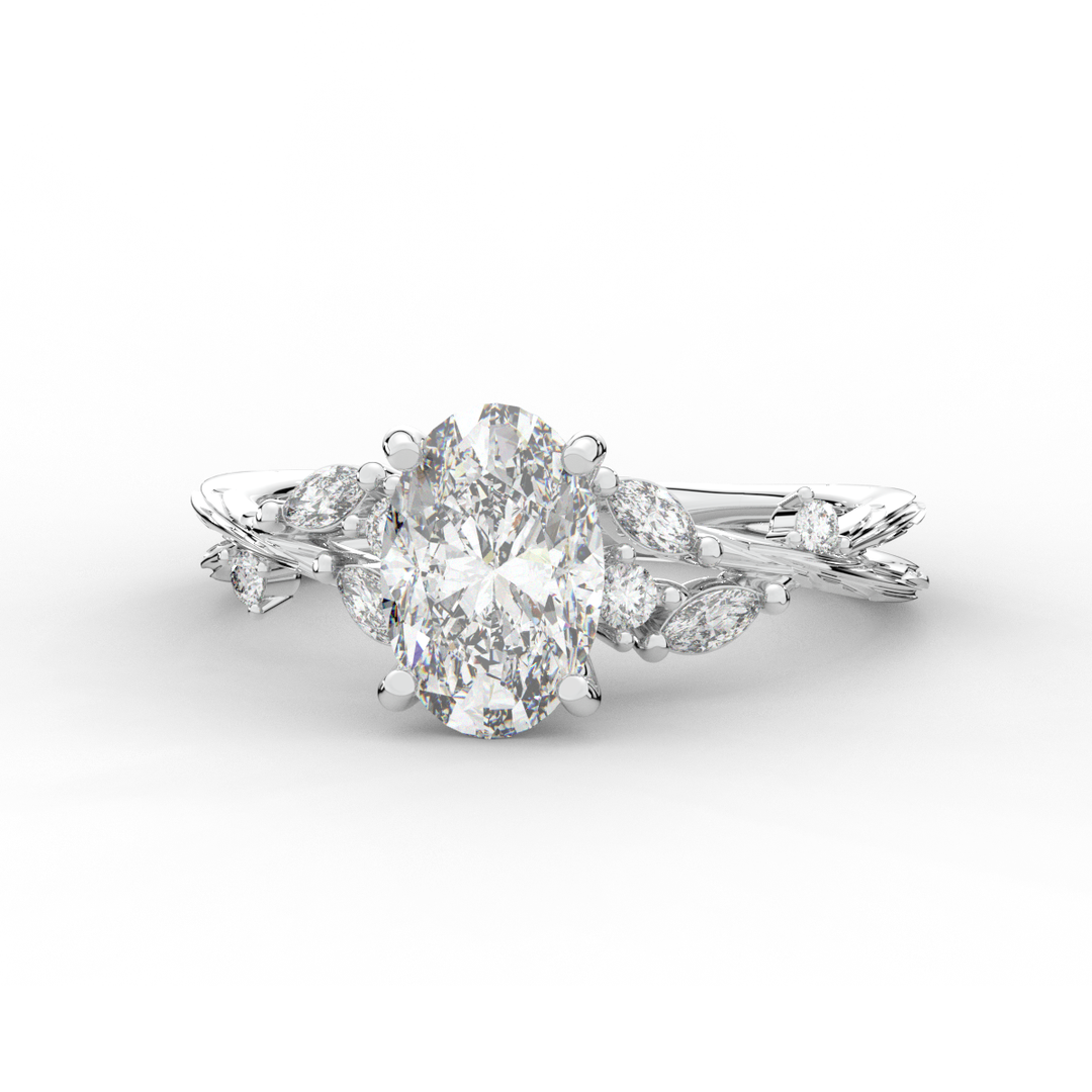 2.25CT.TW OVAL LAB DIAMOND STYLIZED VINE AND TREE BARK FINISH ENGAGEMENT RING - Nazarelle