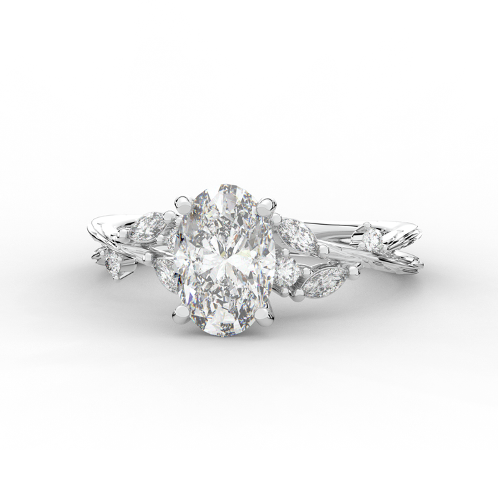 2.25CT.TW OVAL LAB DIAMOND STYLIZED VINE AND TREE BARK FINISH ENGAGEMENT RING - Nazarelle
