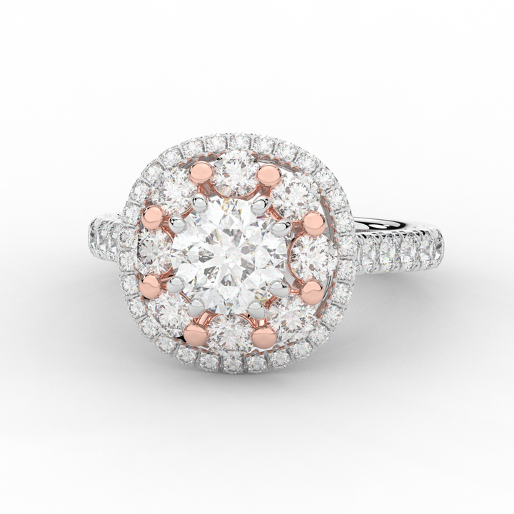 2.70CT.TW ROUND LAB DIAMOND DOUBLE HALO TWO TONE ENGAGEMENT RING - Nazarelle