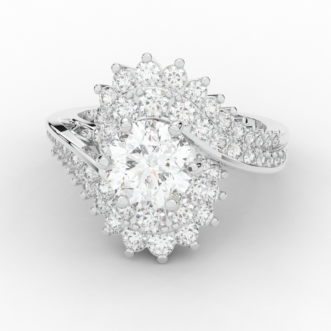 3.35CT.TW ROUND LAB DIAMOND BYPASS HALO ENGAGEMENT RING - Nazarelle