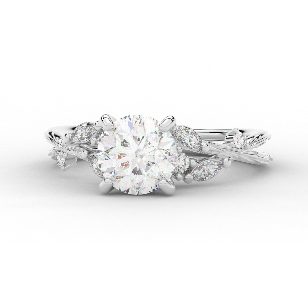 1.75CT.TW ROUND LAB DIAMOND STYLIZED VINE AND TREE BARK FINISH ENGAGEMENT RING - Nazarelle