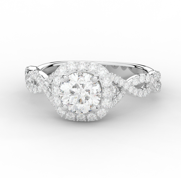 1.60CT.TW ROUND LAB DIAMOND HALO TWIST ENGAGEMENT RING - Nazarelle