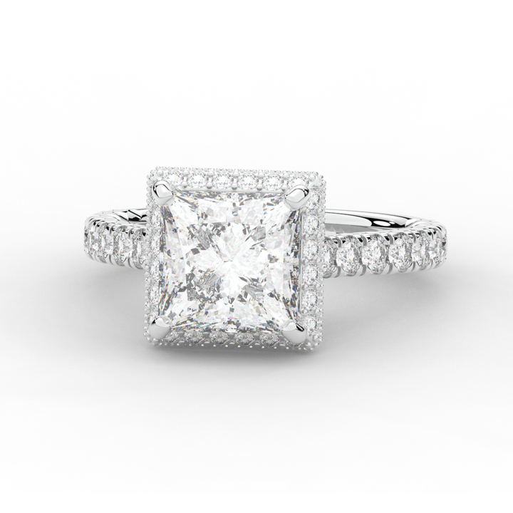 3.90CT.TW PRINCESS LAB DIAMOND HALO ENGAGEMENT RING - Nazarelle