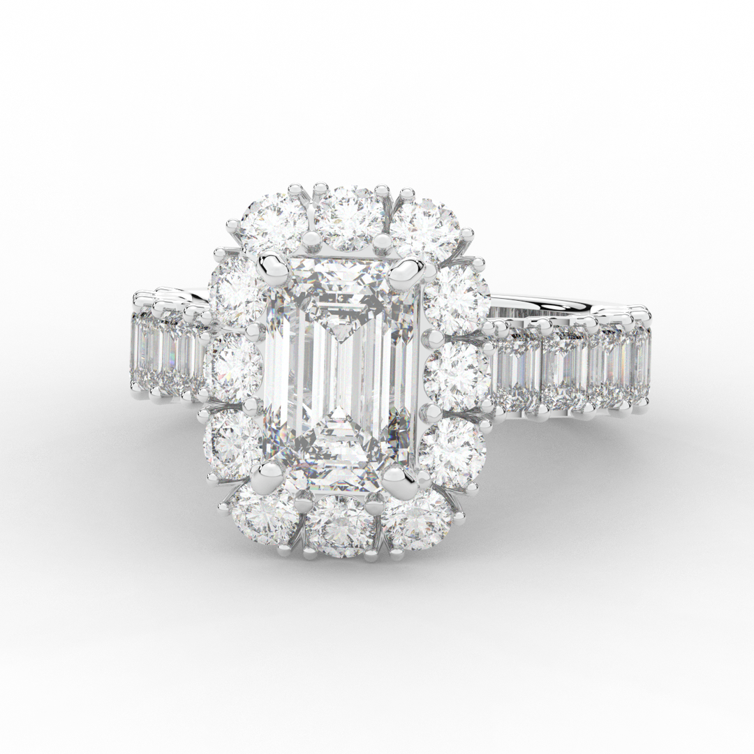 6.00CT.TW EMERALD CUT LAB DIAMOND HALO ENGAGEMENT RING - Nazarelle