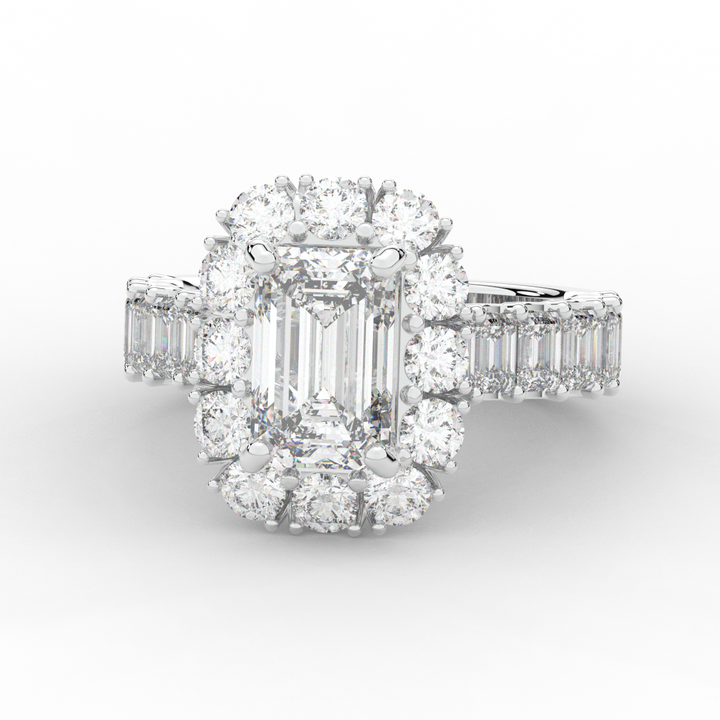 6.00CT.TW EMERALD CUT LAB DIAMOND HALO ENGAGEMENT RING - Nazarelle