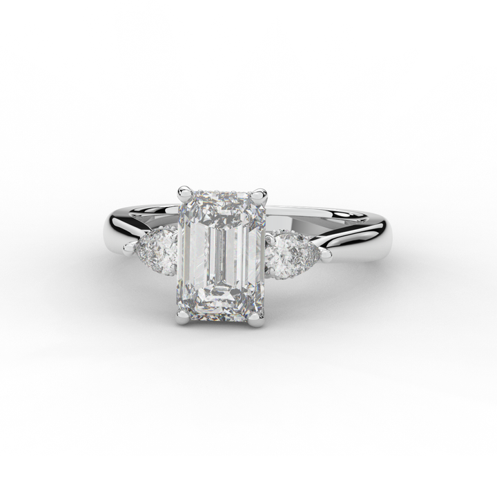 2.40CT.TW EMERALD CUT LAB DIAMOND 3 STONE ENGAGEMENT RING - Nazarelle