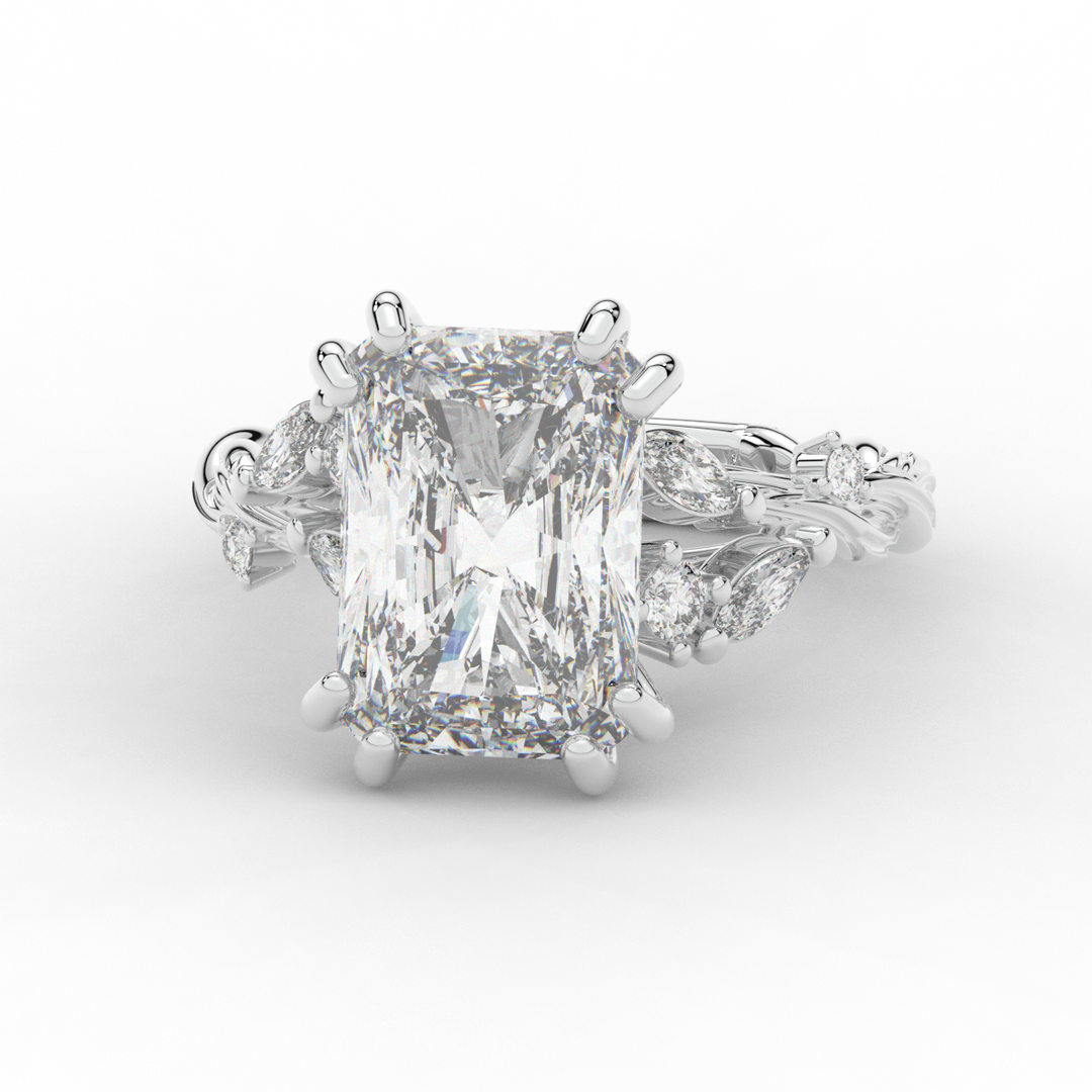 5.30CT.TW RADIANT LAB DIAMOND STYLIZED VINE AND TREE BARK FINISH ENGAGEMENT RING - Nazarelle