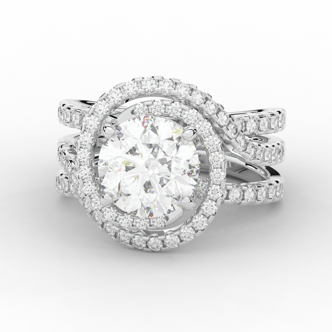 3.90CT.TW ROUND LAB DIAMOND TWIST HALO ENGAGEMENT RING - Nazarelle
