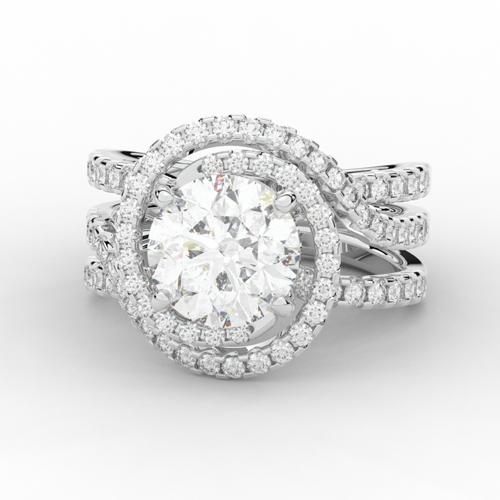 3.90CT.TW ROUND LAB DIAMOND TWIST HALO ENGAGEMENT RING - Nazarelle