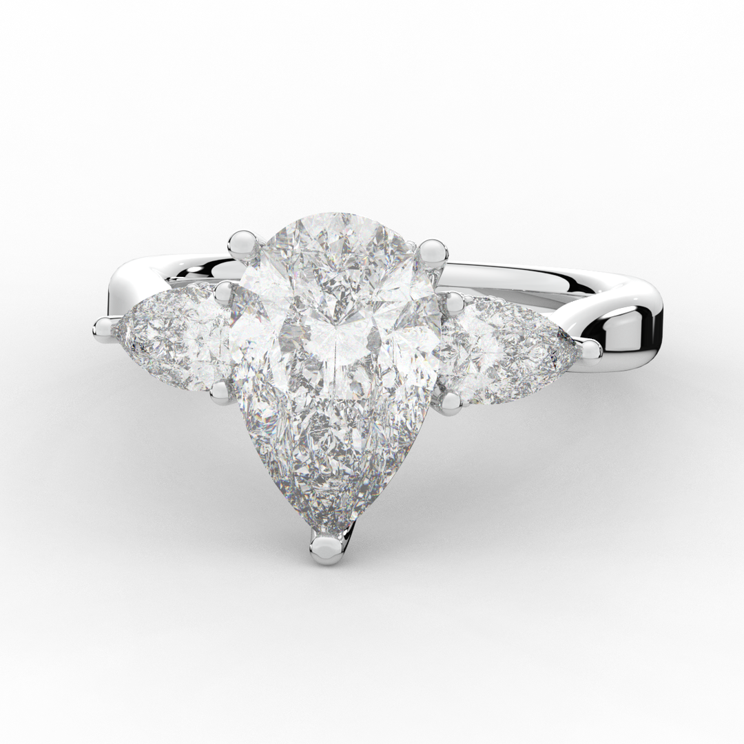 3.70CT.TW PEAR LAB DIAMOND 3 STONE ENGAGEMENT RING - Nazarelle