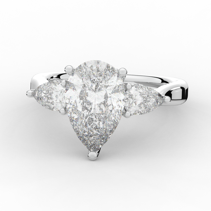 3.70CT.TW PEAR LAB DIAMOND 3 STONE ENGAGEMENT RING - Nazarelle