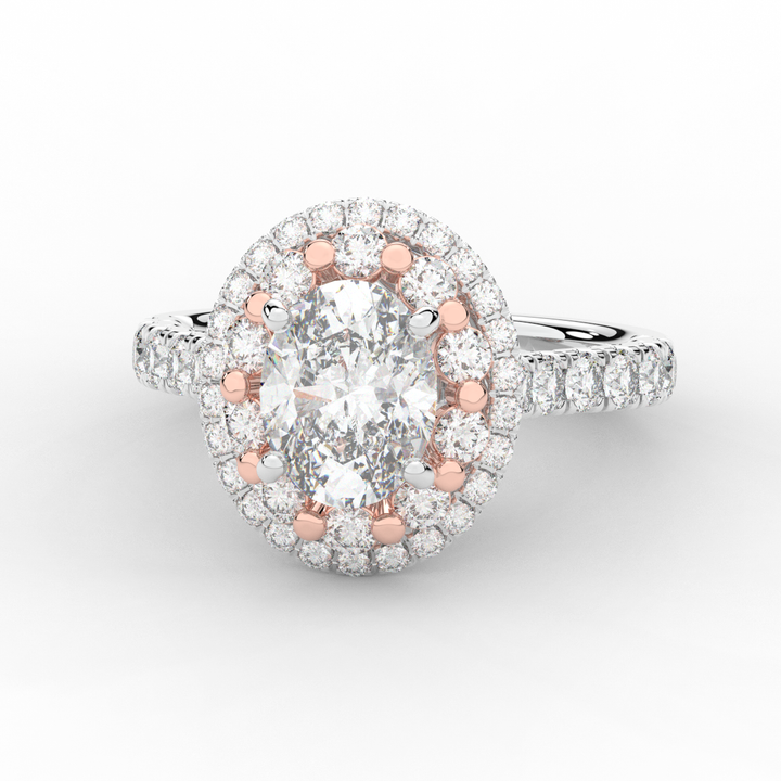3.30CT.TW OVAL LAB DIAMOND DOUBLE HALO TWO TONE ENGAGEMENT RING - Nazarelle