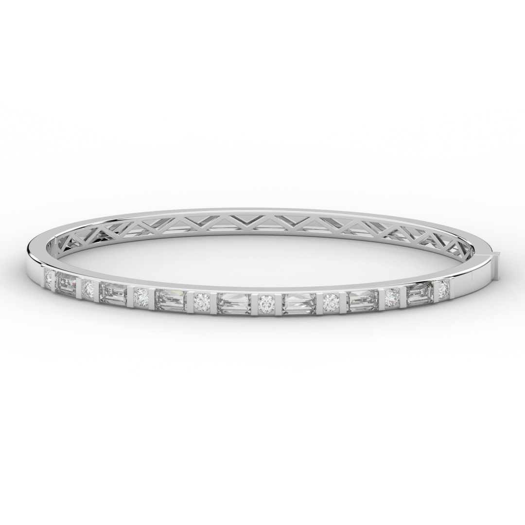 2.75CT.TW ROUND AND EMERALD CUT LAB DIAMOND SHARED PRONG BANGLE - Nazarelle