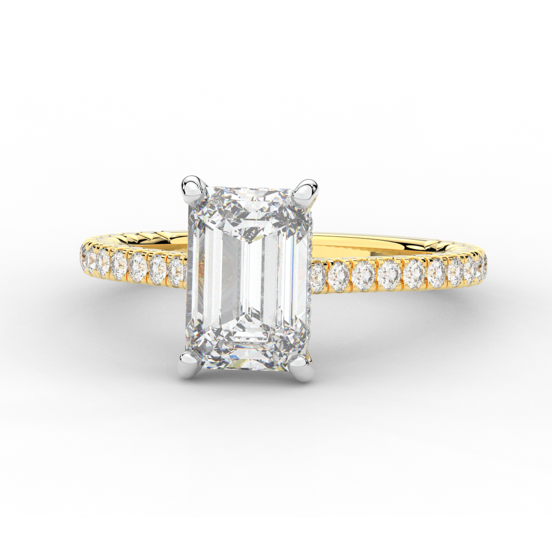 3.50CT.TW EMERALD CUT LAB DIAMOND UNDERHALO SOLITAIRE TWO TONE ENGAGEMENT RING - Nazarelle