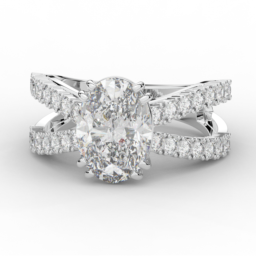 3.75CT.TW OVAL LAB DIAMOND SPLIT BAND ENGAGEMENT RING