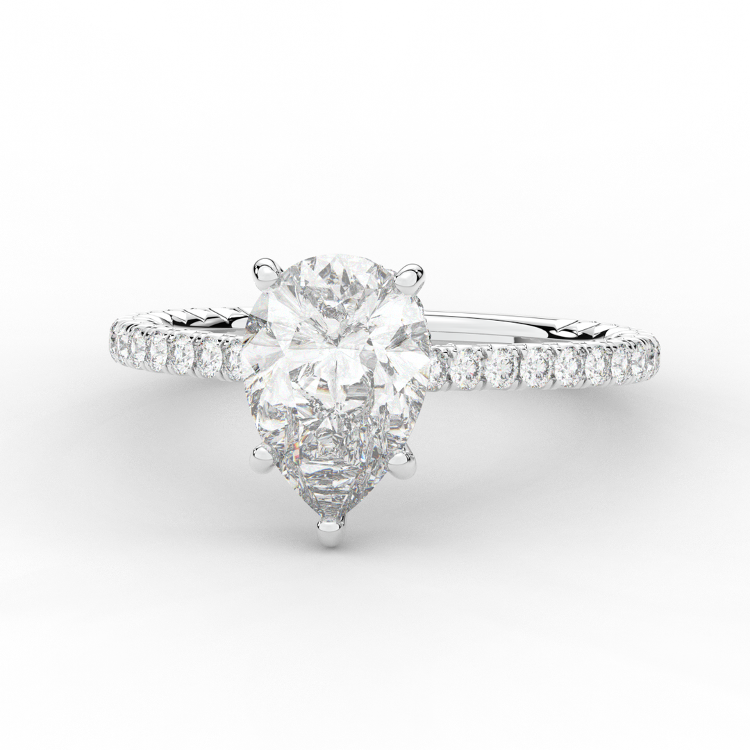 2.50CT.TW PEAR LAB DIAMOND UNDERHALO SOLITAIRE ENGAGEMENT RING - Nazarelle